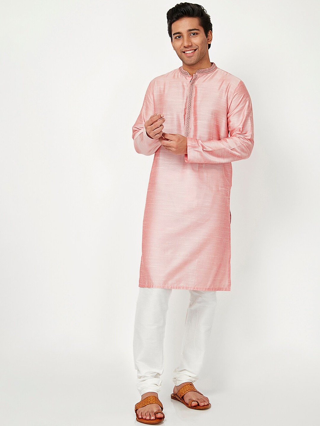 

Ethnicity Men Peach-Coloured Kurta with Churidar