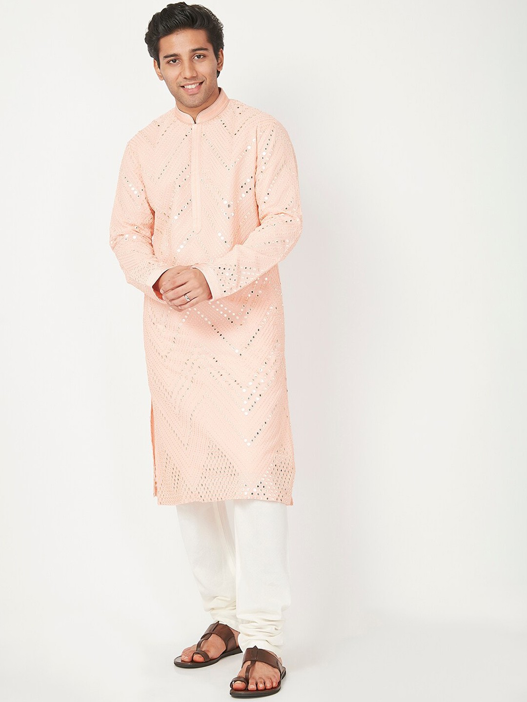 

Ethnicity Men Peach-Coloured Kurta with Churidar
