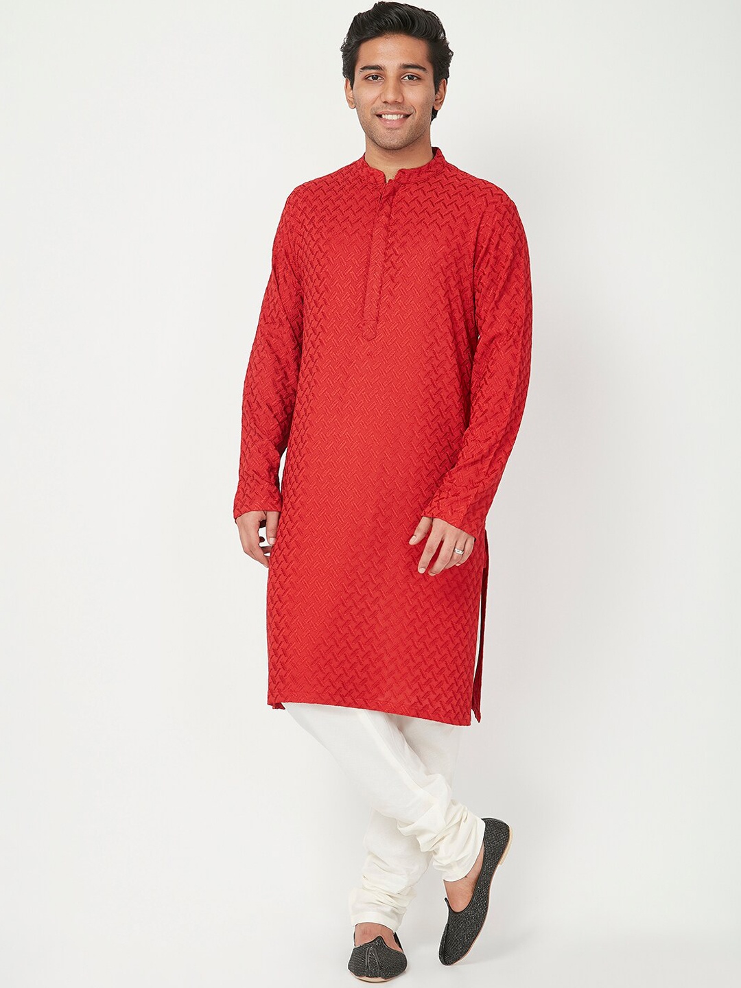 

Ethnicity Men Maroon Ethnic Motifs Printed Kurta with Churidar