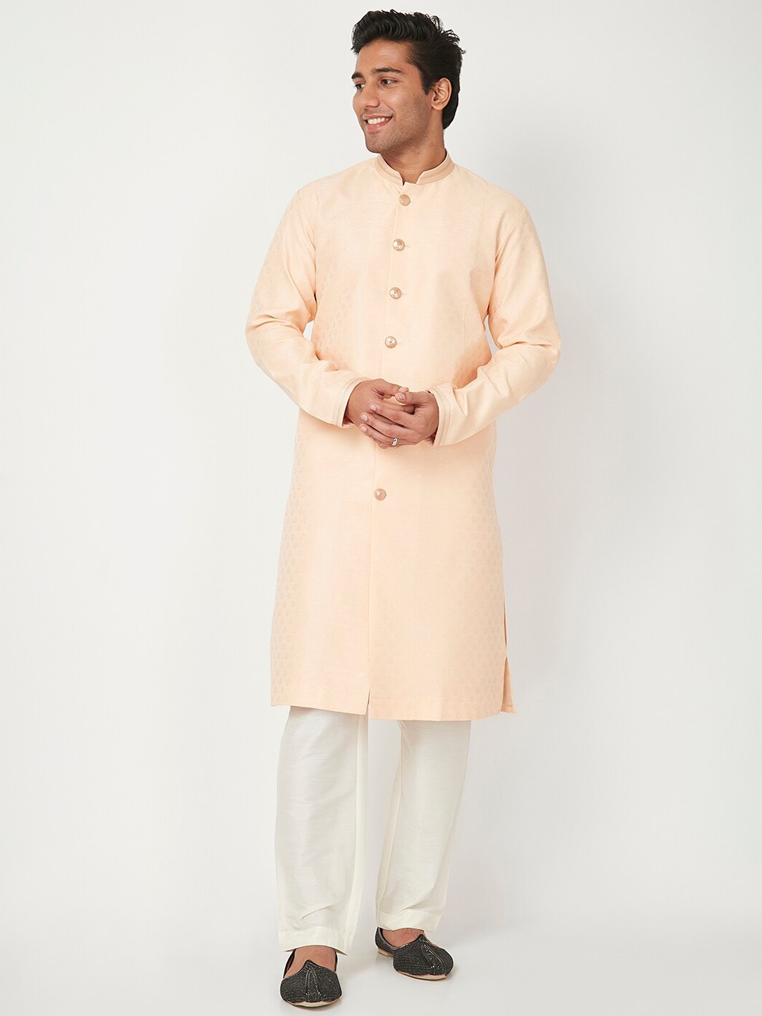 

Ethnicity Men Pink Polyester Cotton Embellished Kurta with Pyjamas