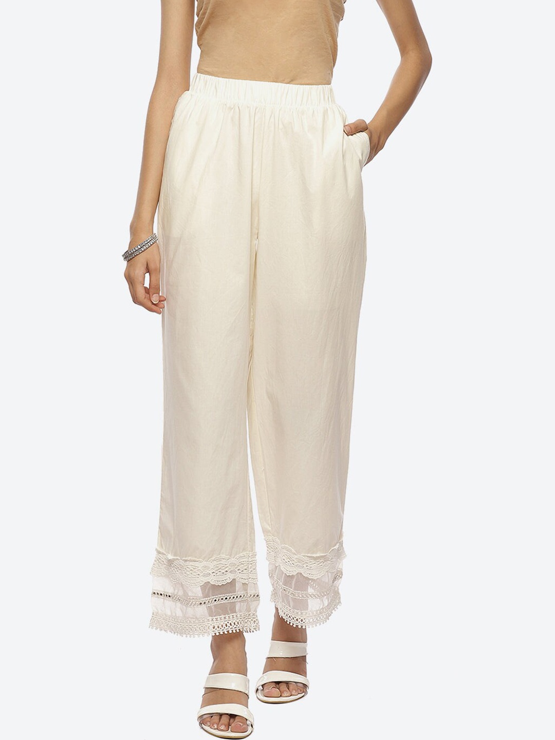 

Lakshita Women Off White Palazzo With Lace Detail