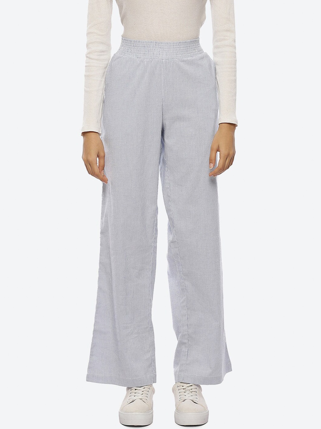 

Lakshita Women Blue Striped Flared Cropped Palazzos