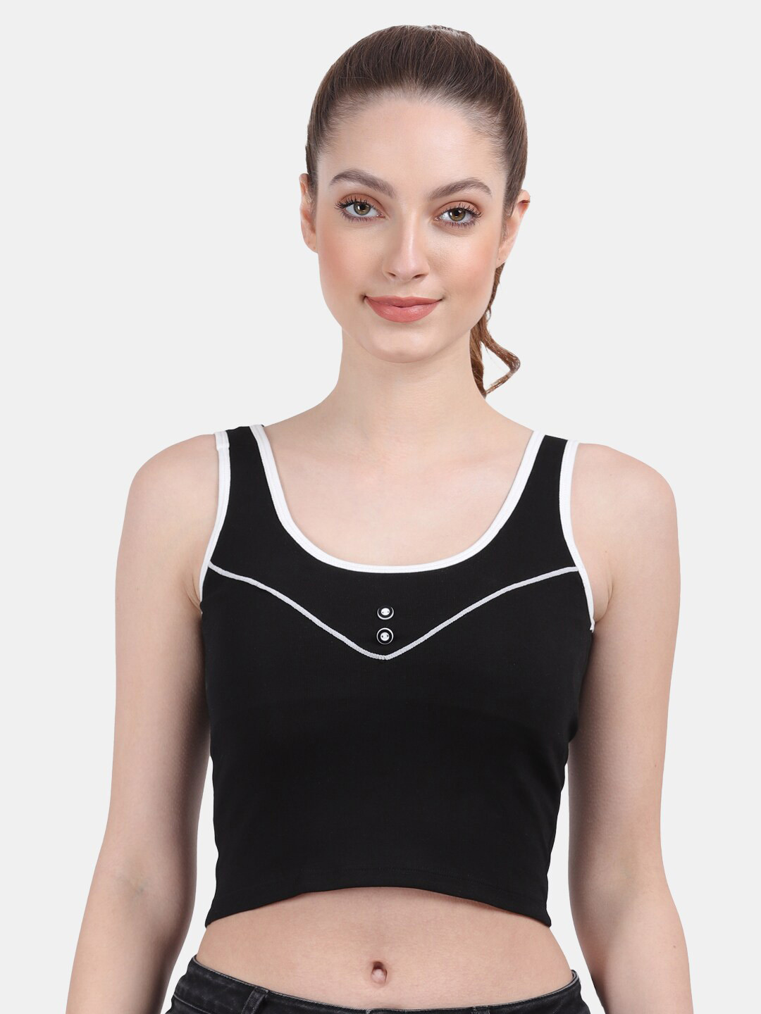 

Amour Secret Black & White Lightly Padded Sports Bra S6622_Blk