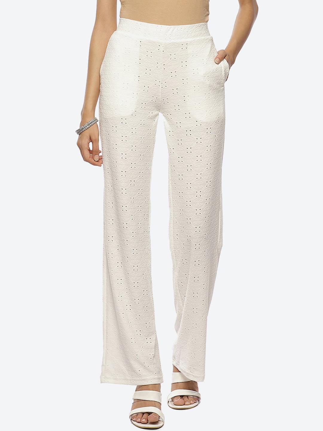 

Lakshita Women White Relaxed Loose Fit Chambray Ethnic Trousers