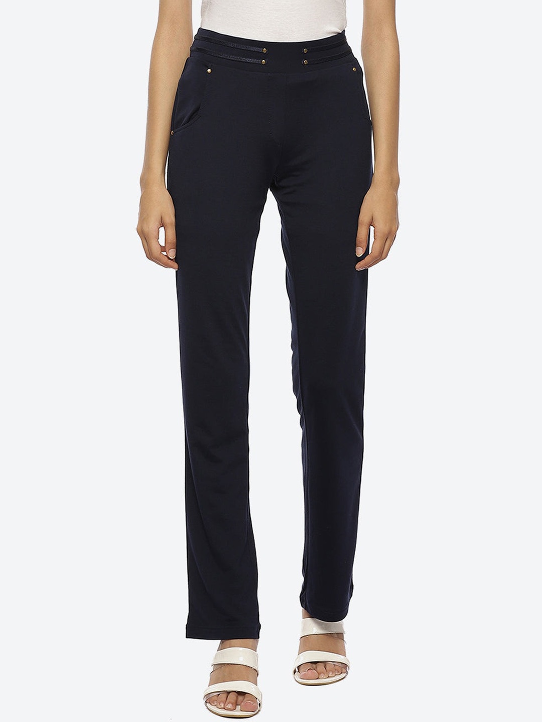 

Lakshita Women Navy Blue Relaxed Chambray Trousers with Elasticated waist