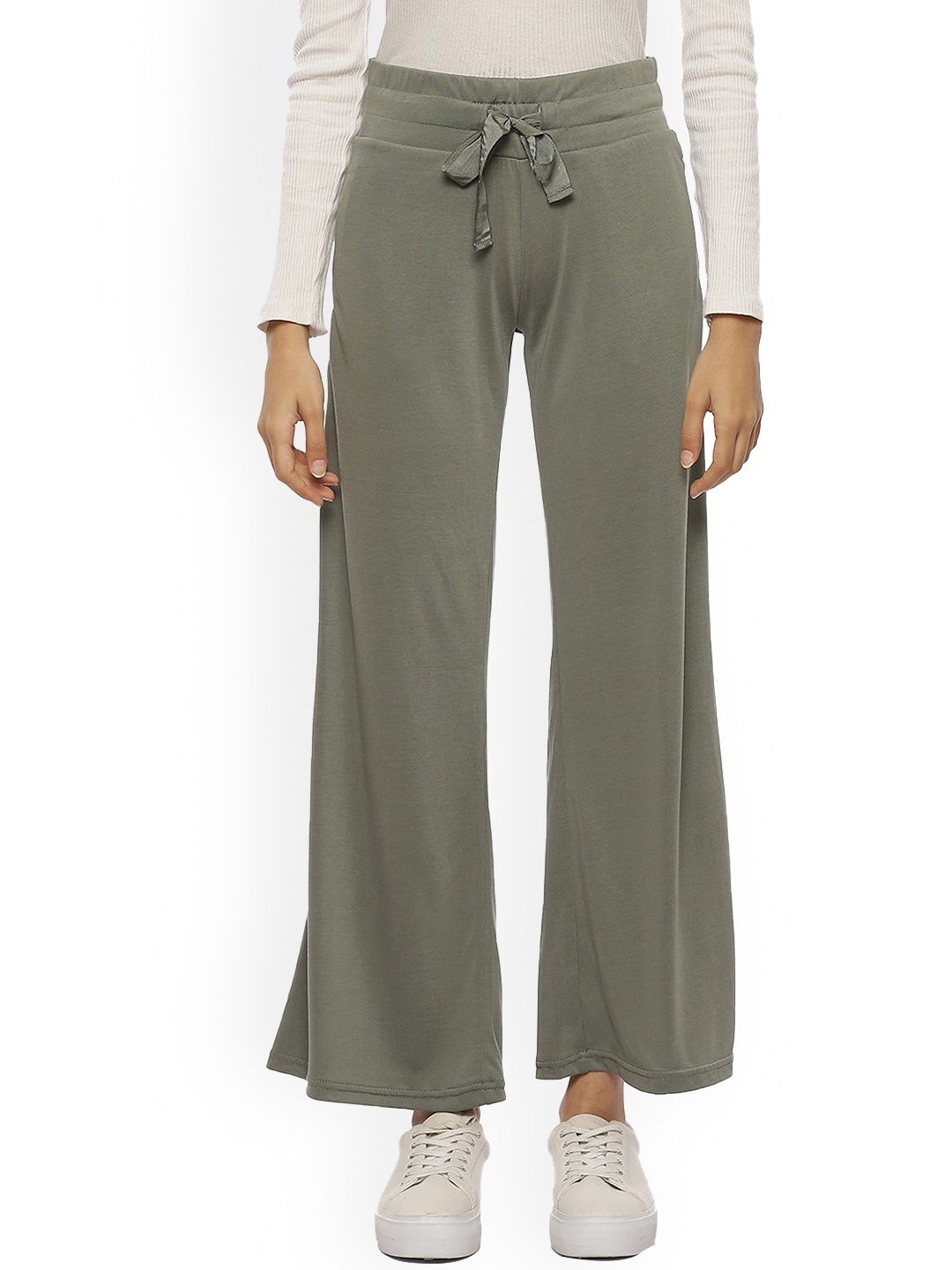 

Lakshita Women Blue Relaxed Loose Fit Chambray Trousers, Olive