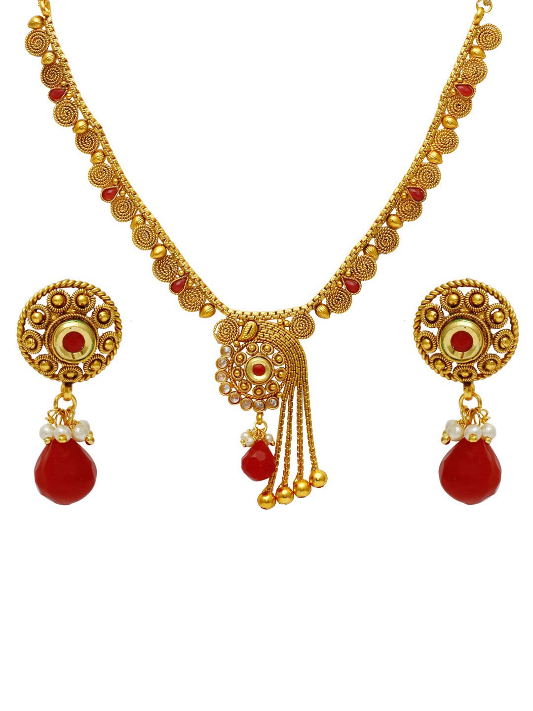 

Jewels Galaxy Gold-Plated Red Stone Studded Jewellery Set