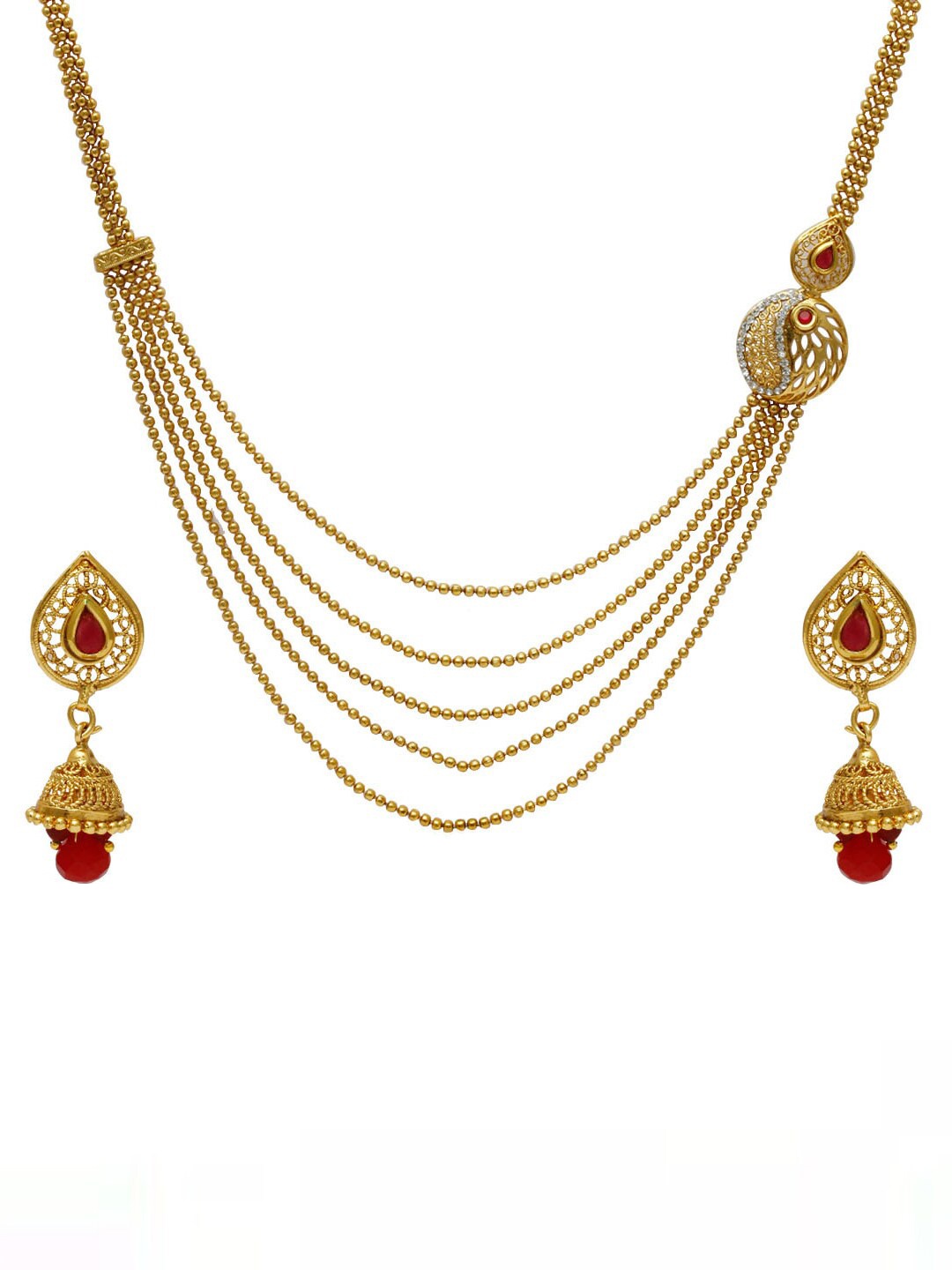 

Jewels Galaxy Gold-Plated Stone-Studded & Beaded Jewellery Set