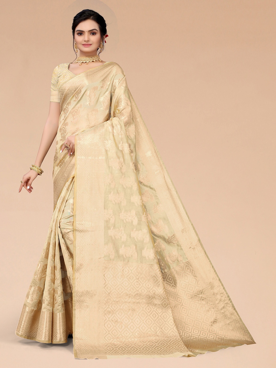 

Mitera Gold-Toned Woven Design Zari Organza Saree