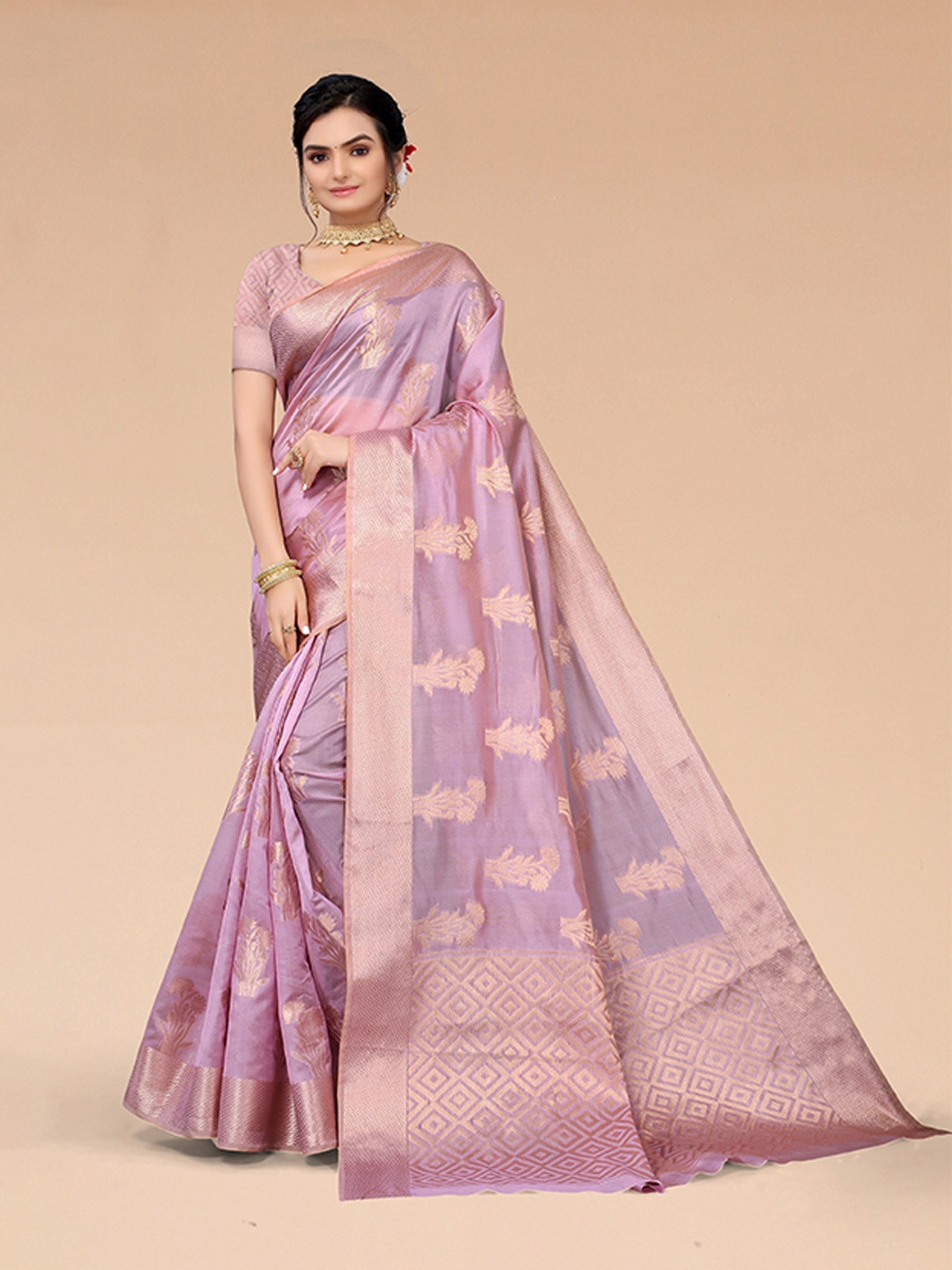 

Mitera Purple & Gold-Toned Woven Design Zari Organza Saree