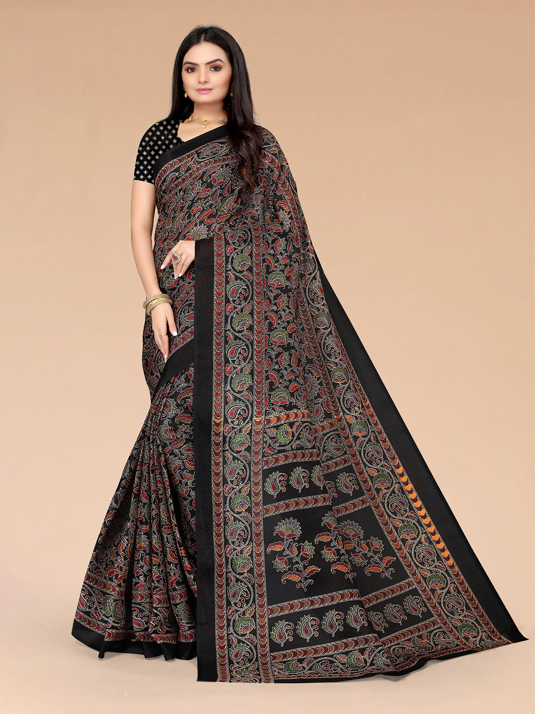 

Mitera Black & White Ethnic Motifs Embroidered Saree