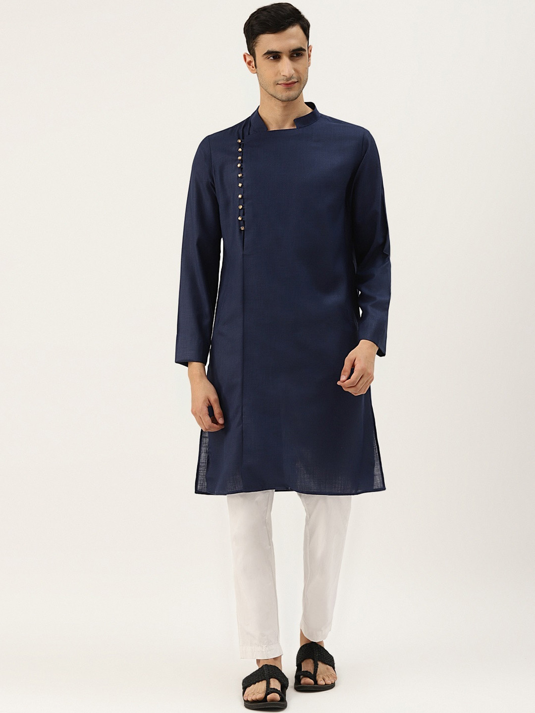 

Molly & Michel Men Navy Blue Solid Pure Cotton Kurta with Pyjamas