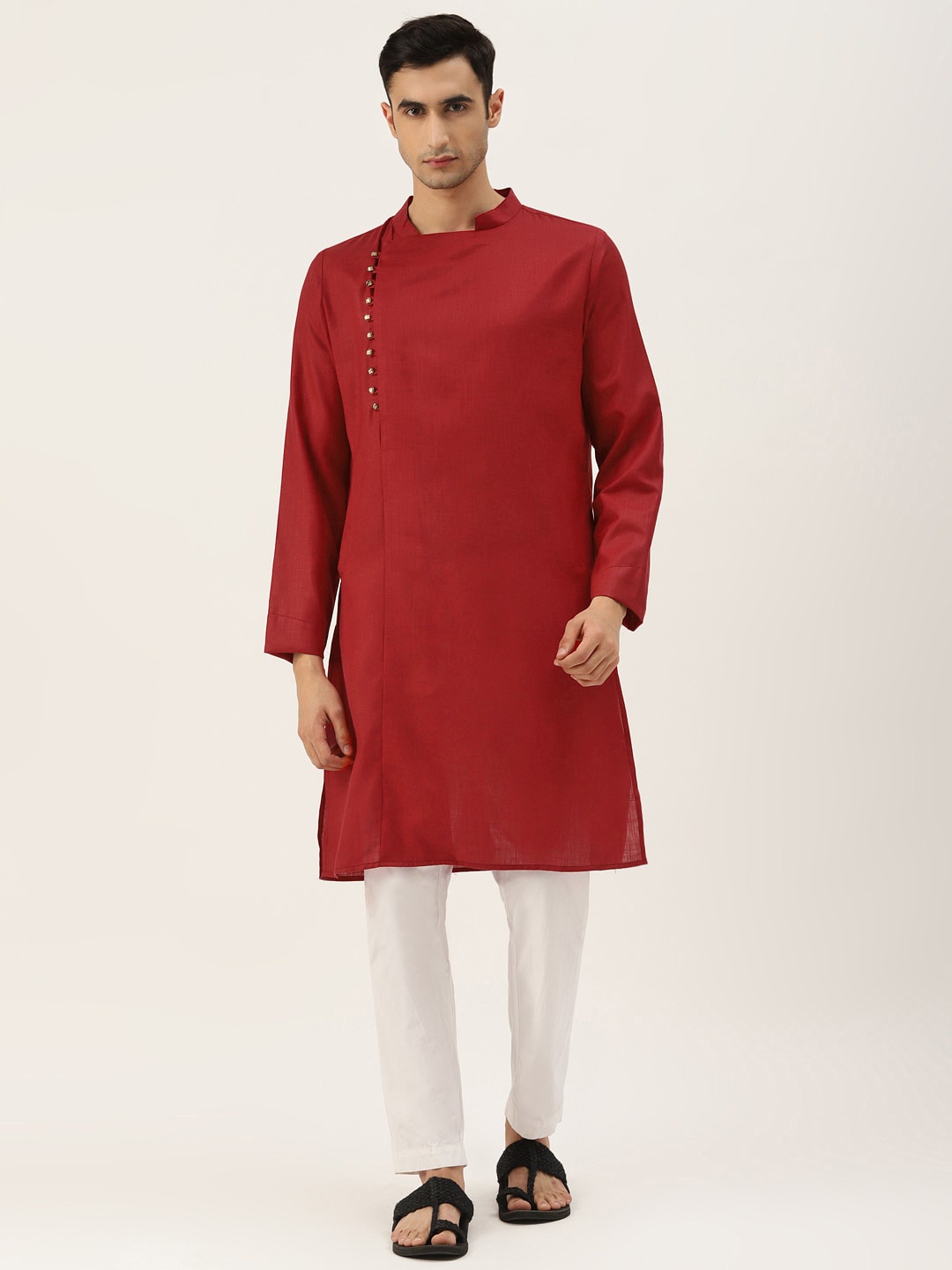 

Molly & Michel Men Maroon Solid Pure Cotton Kurta with Pyjamas