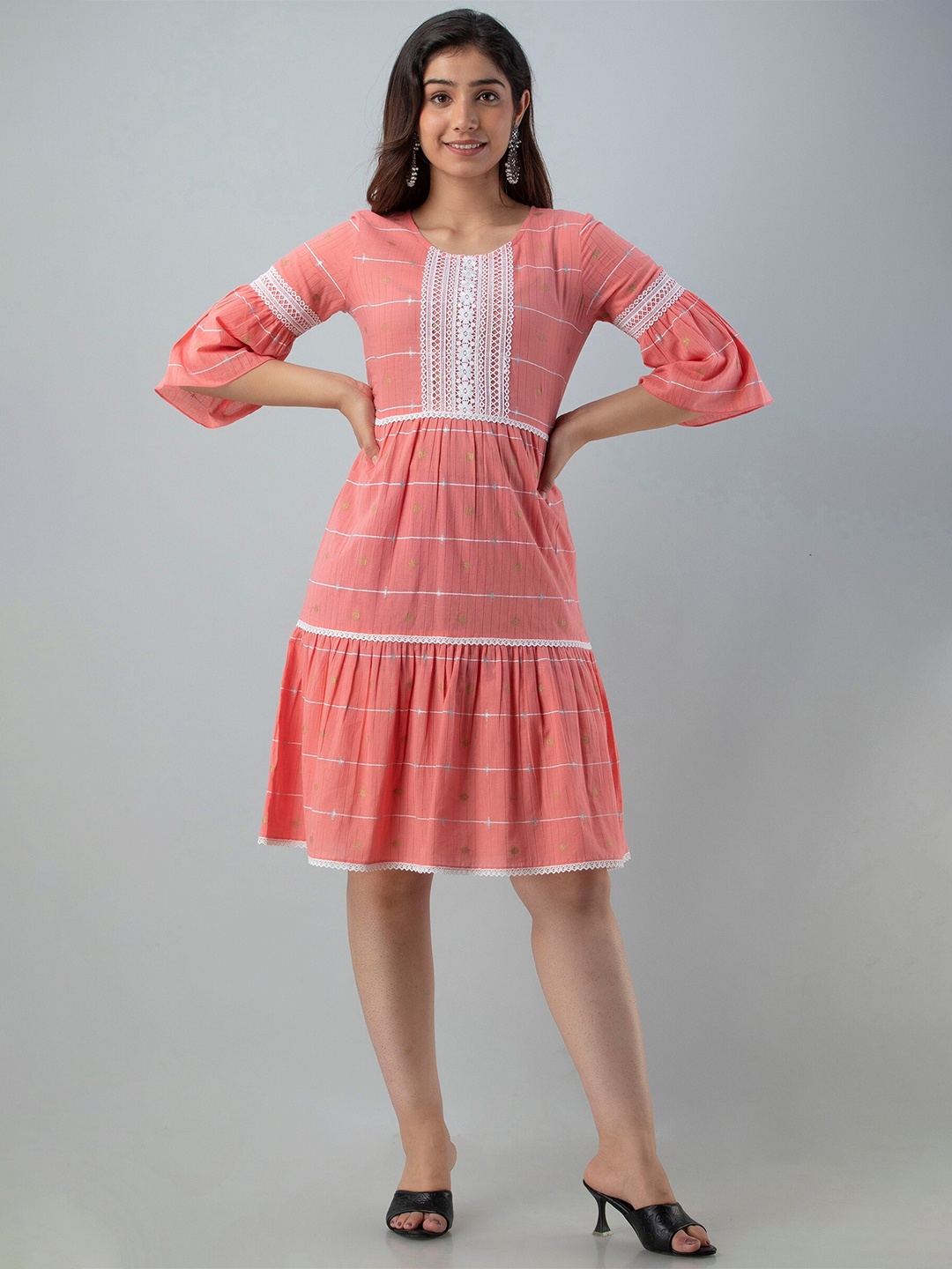 

Charu Peach-Coloured Striped A-Line Dress