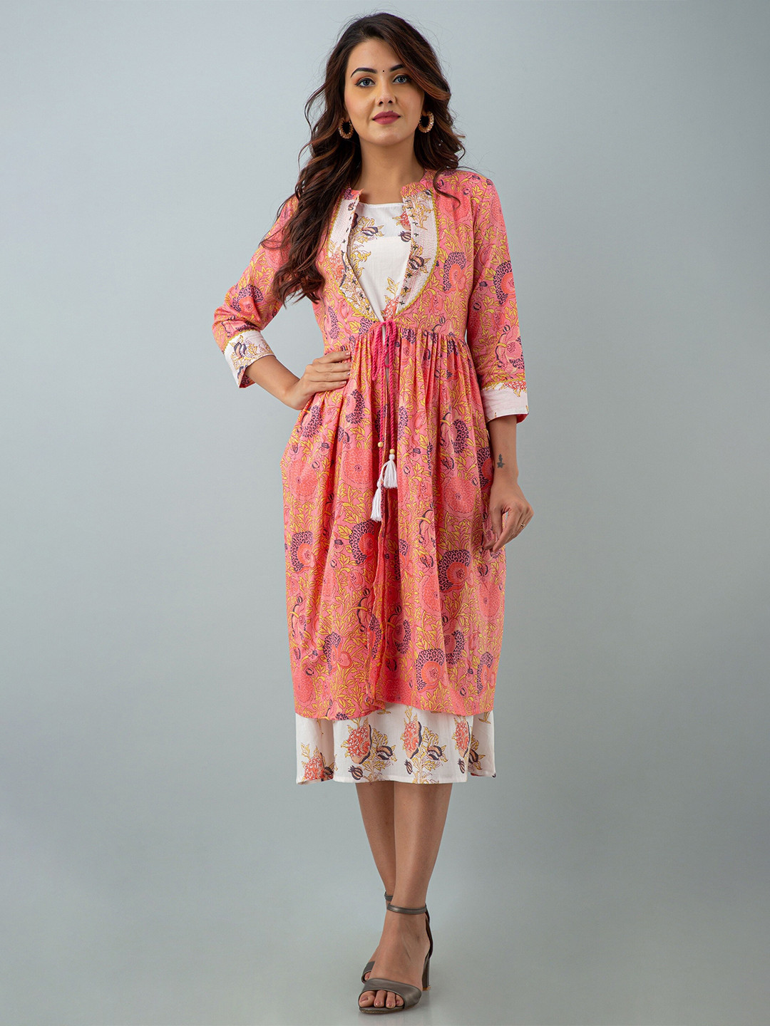 

Charu Peach-Coloured Ethnic Motifs Midi Dress
