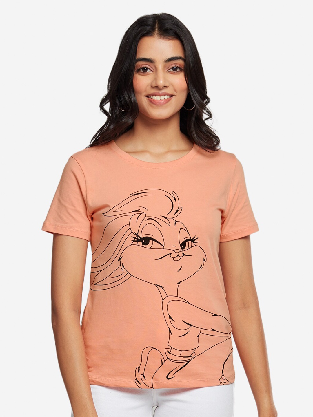 

The Souled Store Women Pink Looney Tunes Printed Raw Edge T-shirt