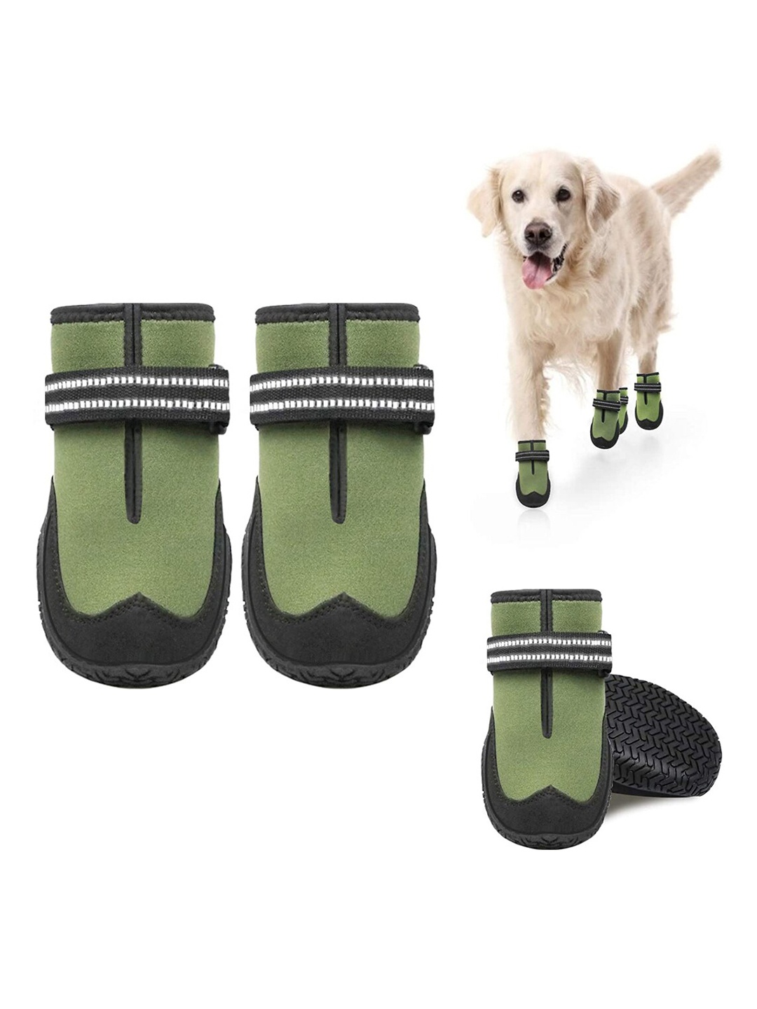 

PAWCHIE Green & Black Solid Waterproof Anti-Slip Pet Shoes