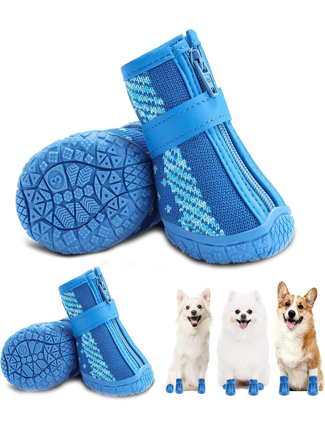 

PAWCHIE Unisex Blue Anti-Slip Boots Paw Protective With Reflective Straps Pet Shoes