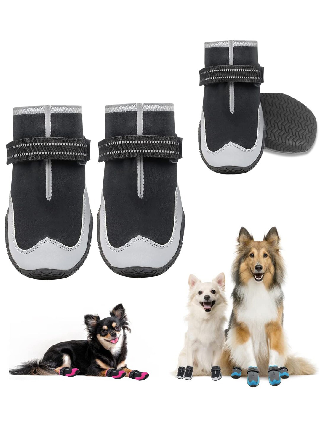

PAWCHIE Black Solid Waterproof Anti-Slip Pet Shoes