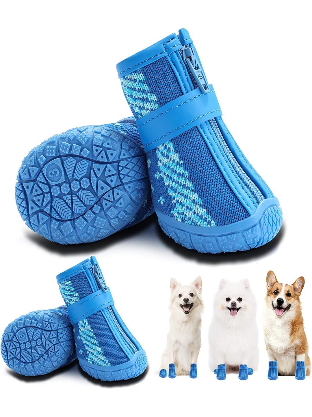 

PAWCHIE Blue Self-Design Anti Slip Rubber Dog Shoes