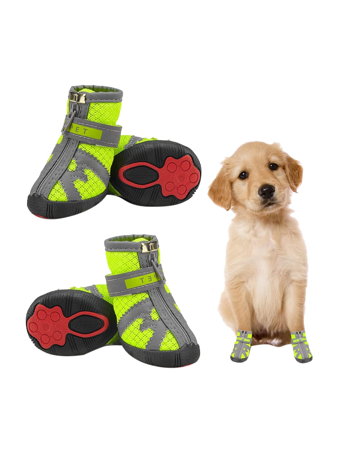 

PAWCHIE Grey & Grey Self-Design Rubber Dog Shoes, Green
