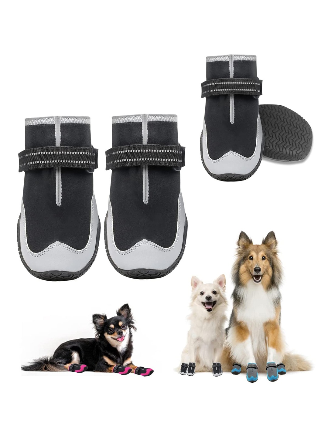 

PAWCHIE Black & Grey Self-Design Rubber Dog Hot Pavement Boots Heat Protection Shoes