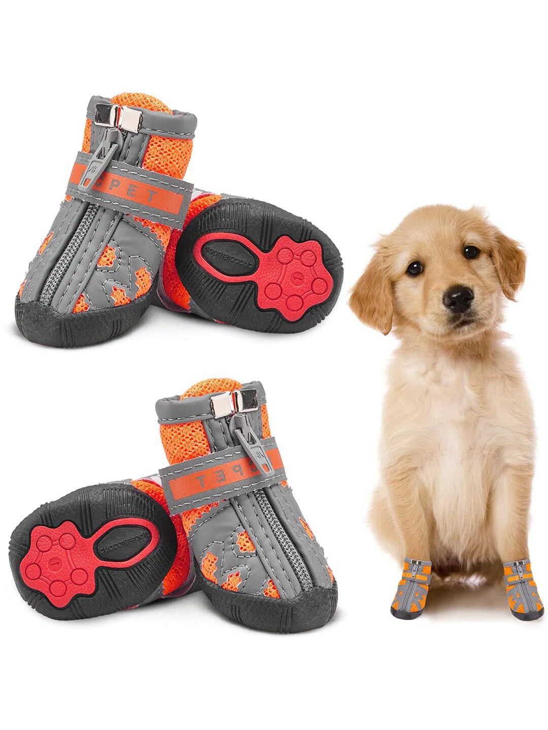 

PAWCHIE Orange & Grey Self-Design Rubber Pet Shoes