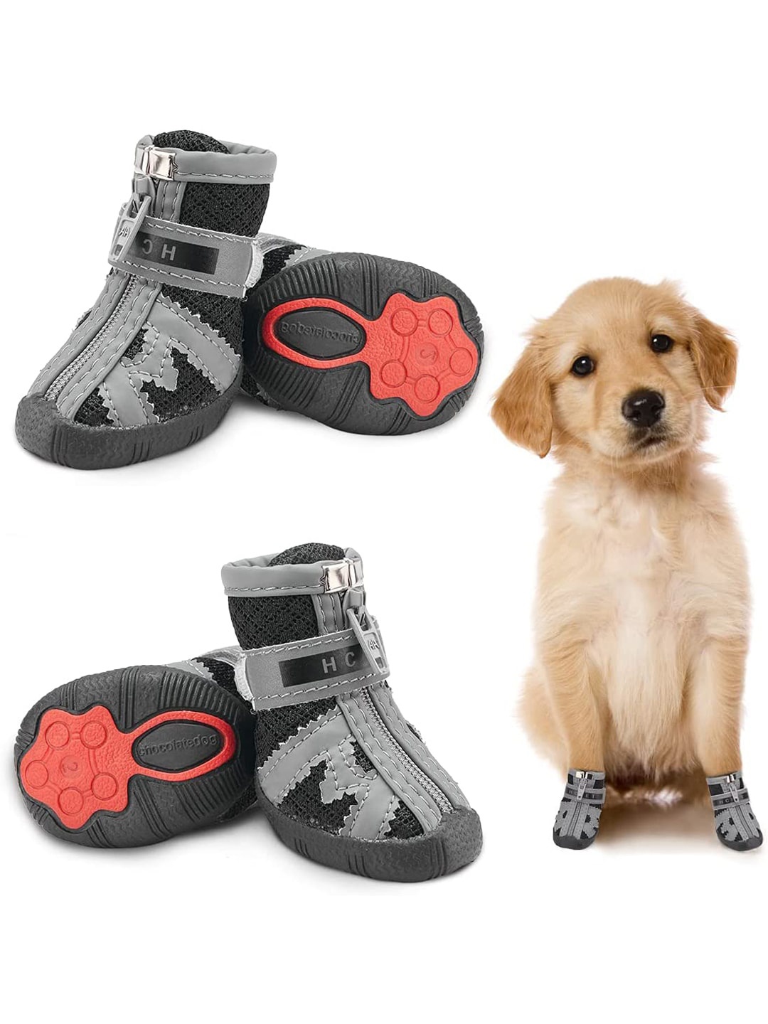 

PAWCHIE Black & Grey Self-Design Rubber Dog Shoes