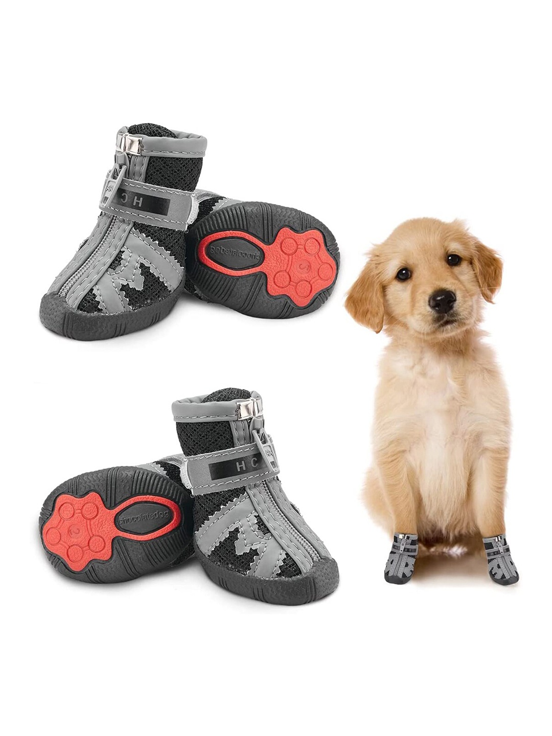 

PAWCHIE Black & Grey Self-Design Anti-Slip Rubber Dog Shoes