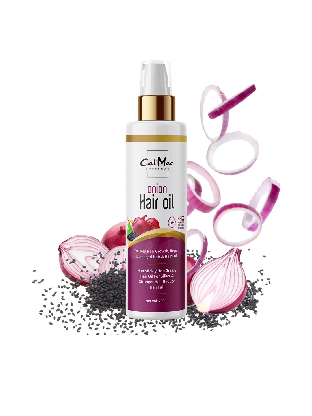 

CatMac Onion Hair Oil with Black Seed Oil & Mint Oil To Boost Hair Growth - 200 ml, Purple