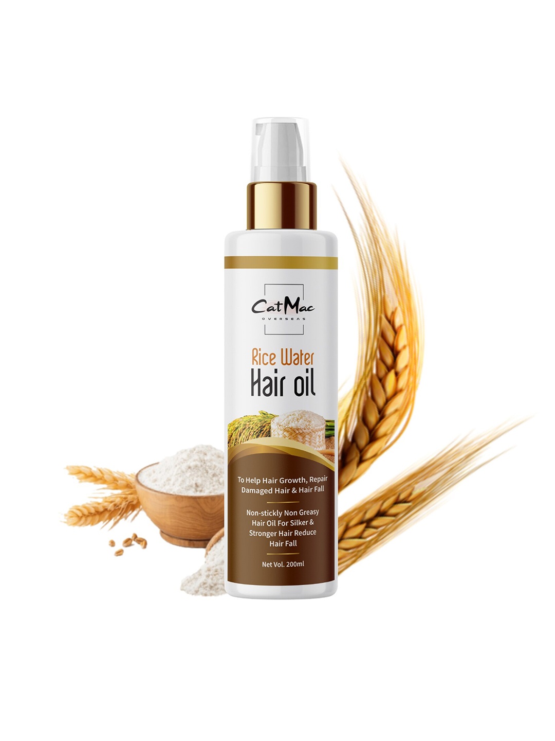 

CatMac Rice Water Hair Oil with Coconut Oil & Almond Oil To Boosts Hair Growth - 200 ml, Brown