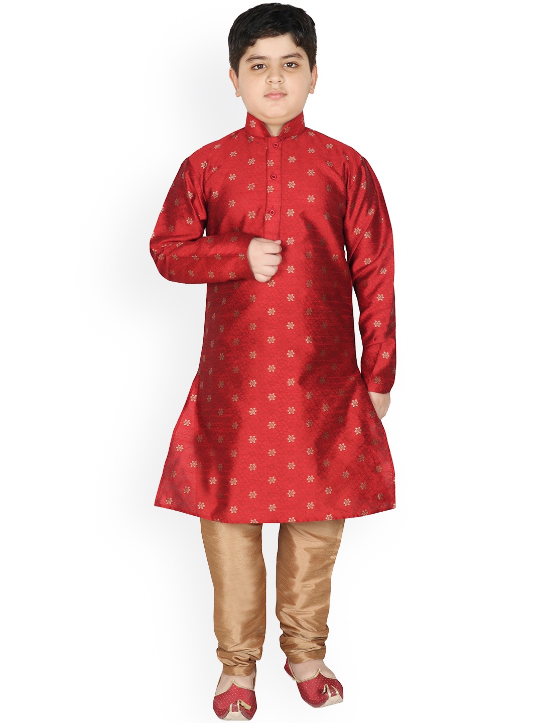 

SG YUVRAJ Boys Maroon Raw Silk Kurta with Churidar
