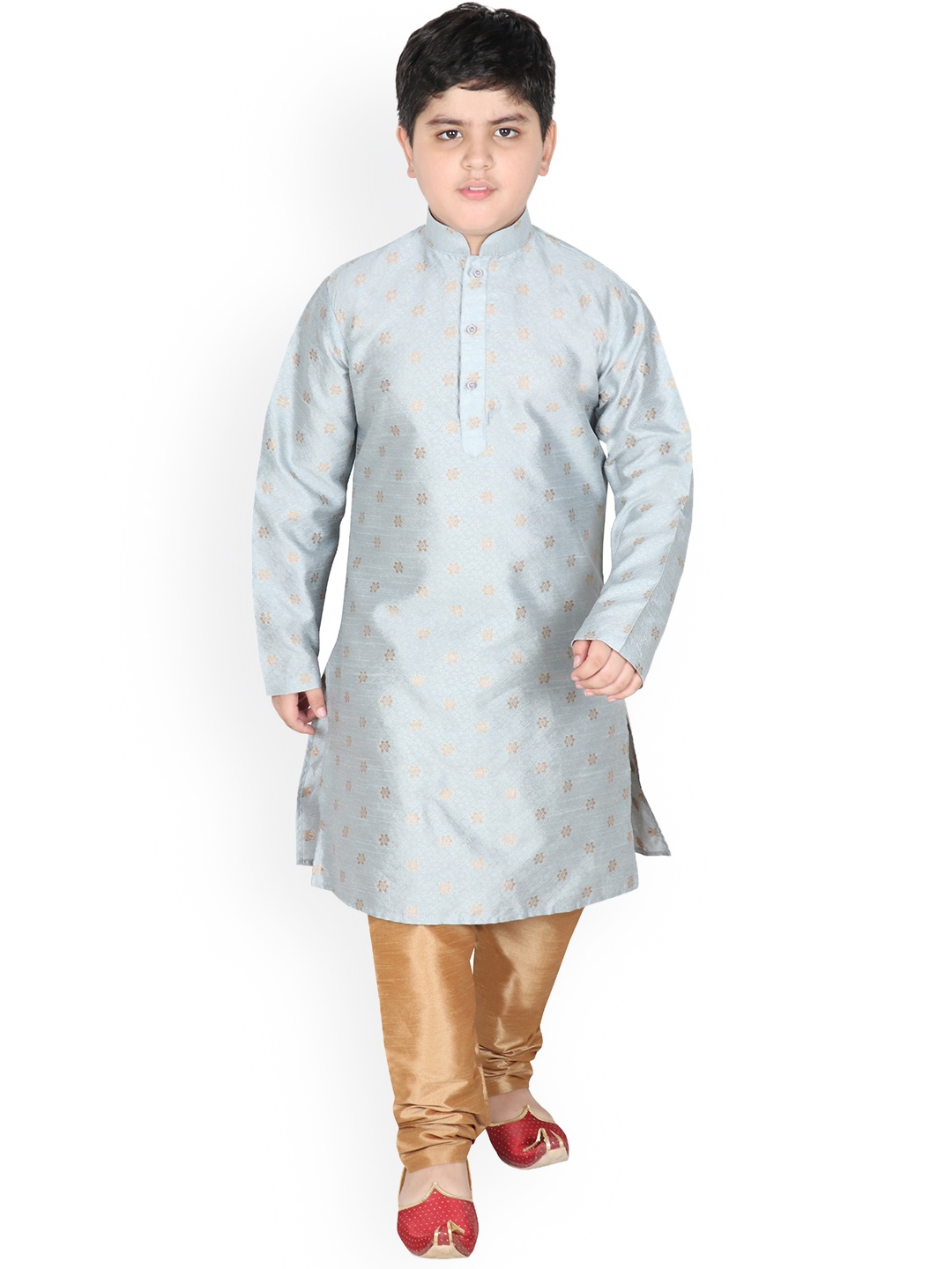 

SG YUVRAJ Boys Turquoise Blue Raw Silk Kurta with Churidar