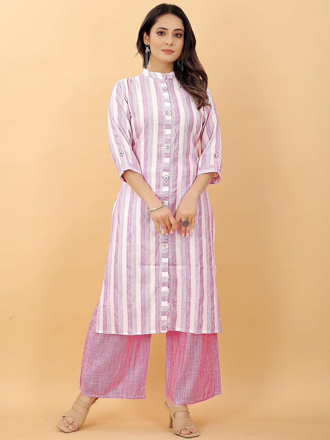 

RACHNA Women Pink Striped Panelled Kurti With Palazzo