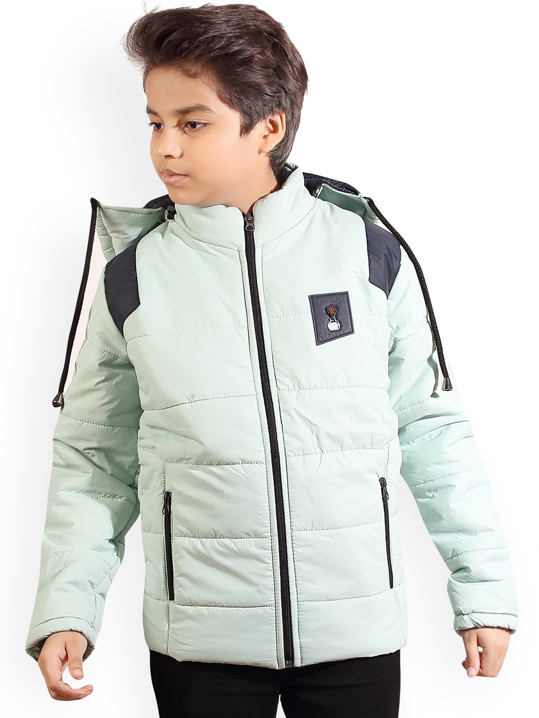 

AD & AV Boys Lime Green Colourblocked Water Resistant Padded Jacket with Patchwork
