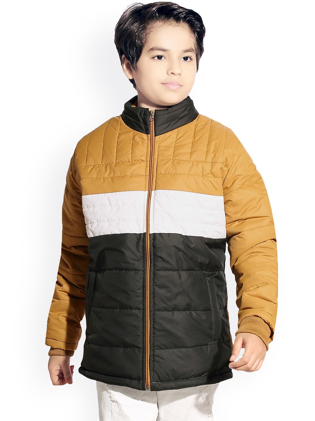 

AD & AV Boys Yellow Colourblocked Water Resistant Longline Padded Jacket
