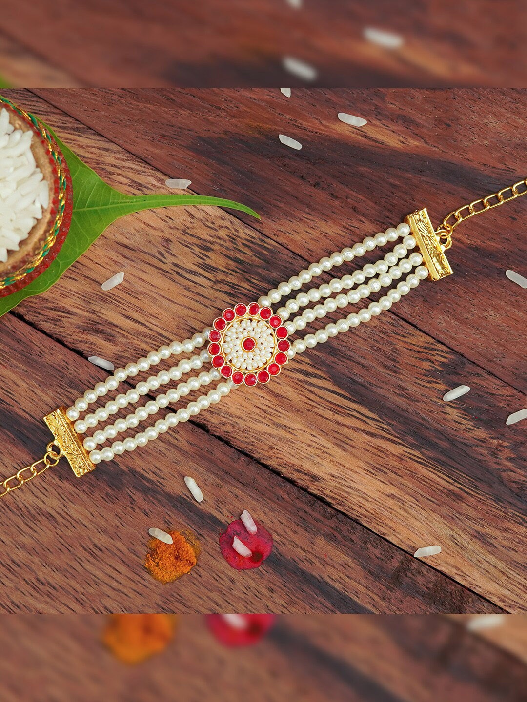 

The Magic Wand Boys White & Red Stone Studded & Beaded Rakhi