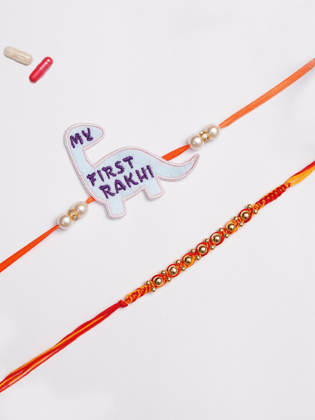 

The Magic Wand Kids Red Set Of 2 Trendy My First Dianosaur Applique Rakhi