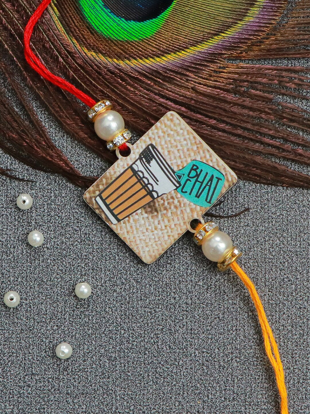 

The Magic Wand Pearl Beaded Bhat Chat Rakhi, Red