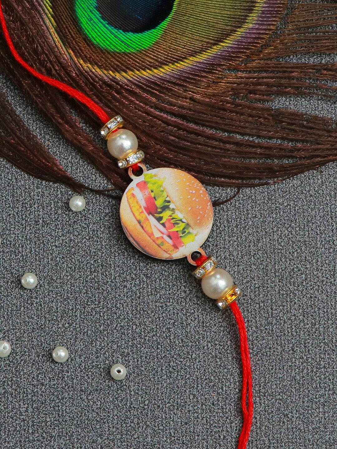 

The Magic Wand Boys Red & White Stone Studded & Beaded Rakhi
