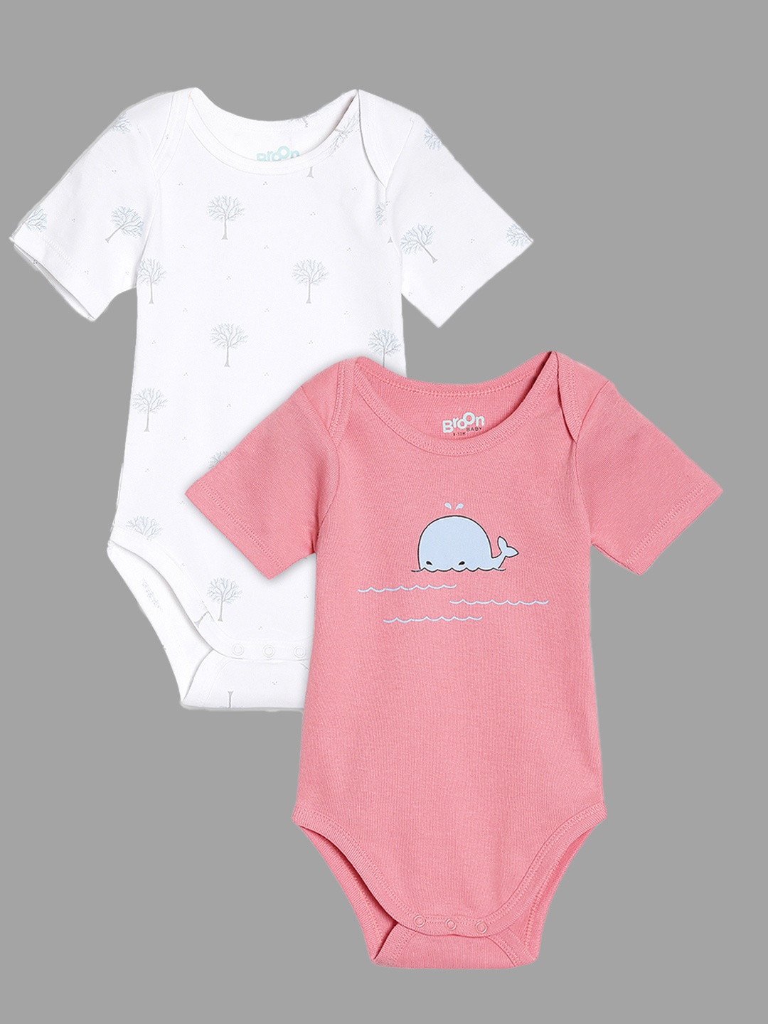 

Broon Boys Pack Of 2 Pink & White Printed Organic Cotton Bodysuit