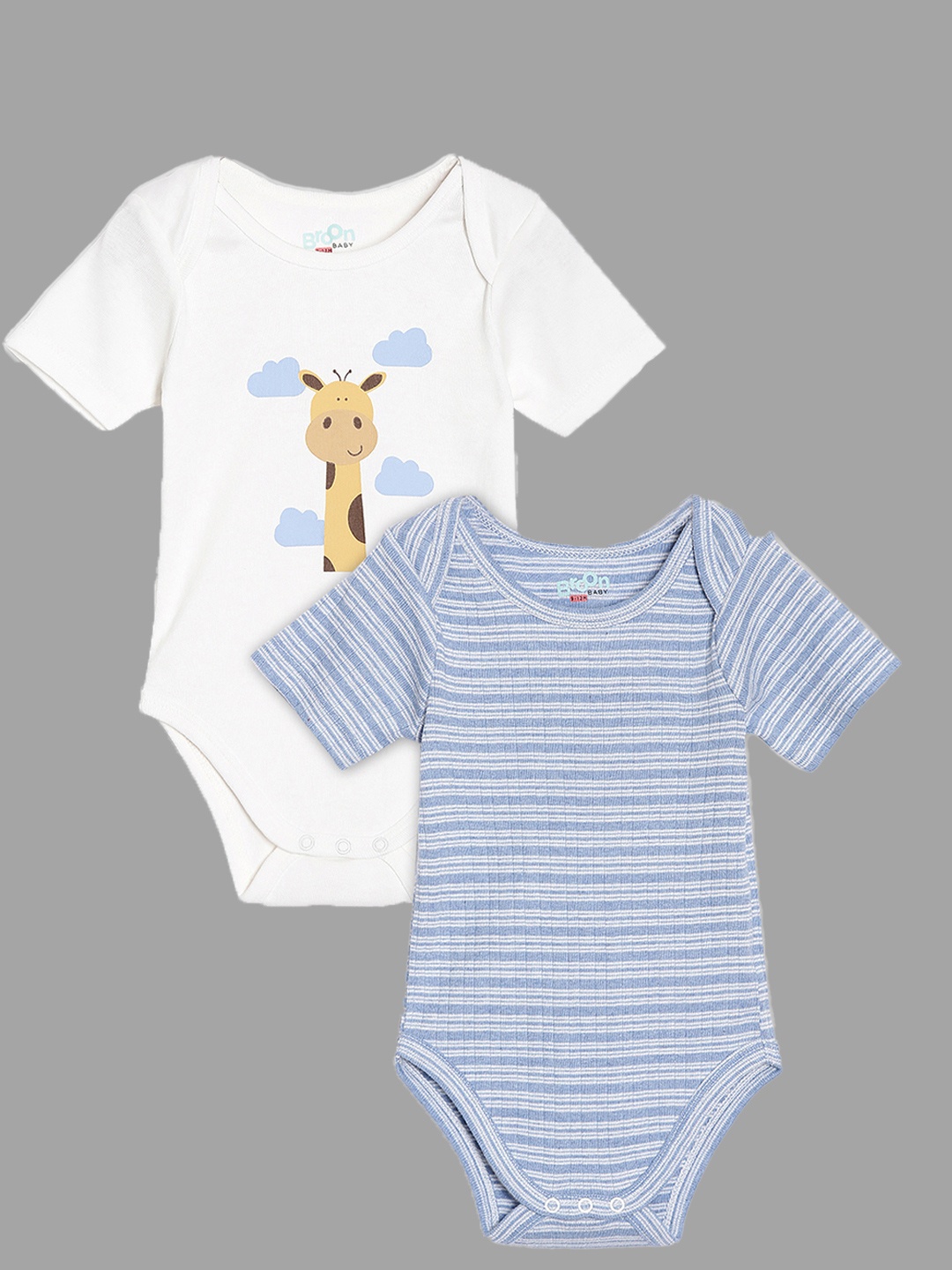 

Broon Infants Boys Pack Of 2 Printed Pure Organic Cotton Bodysuit, Blue