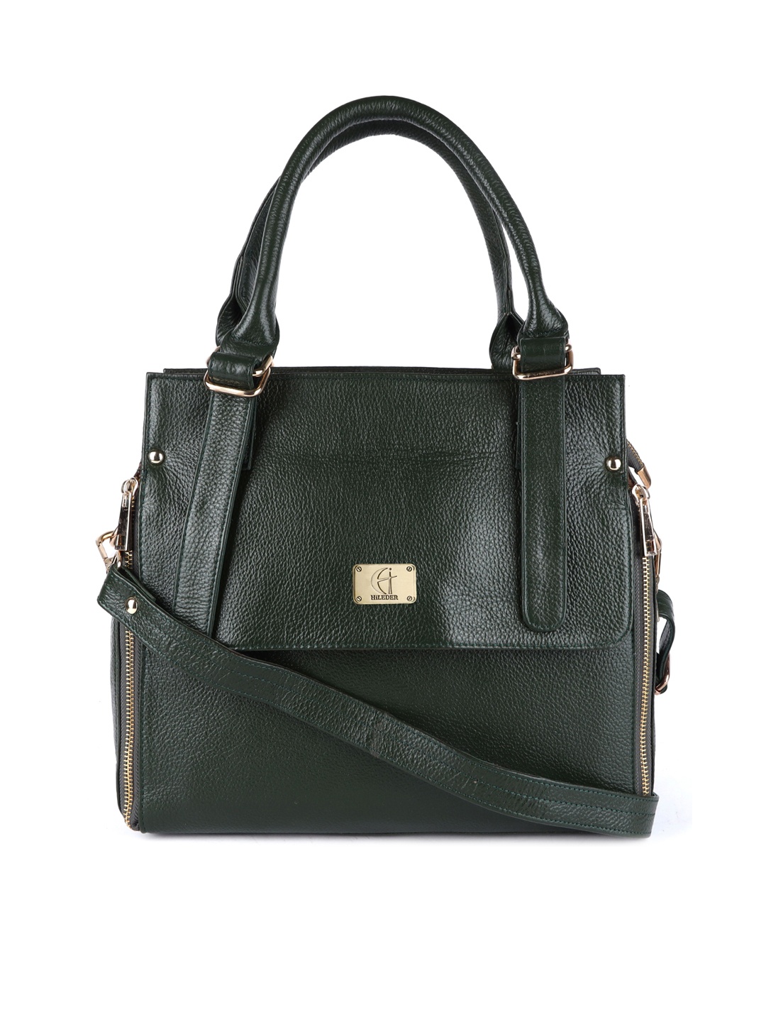 

HiLEDER Green Leather Structured Handheld Bag