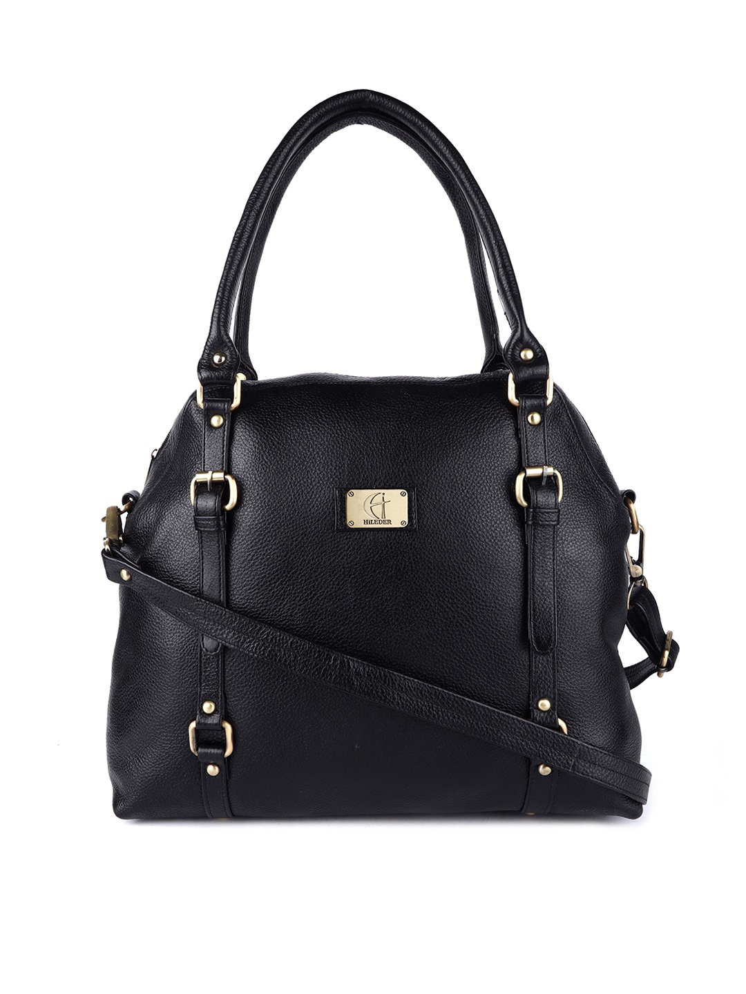 

HiLEDER Women Pure Leather Structured Handheld Bag, Black