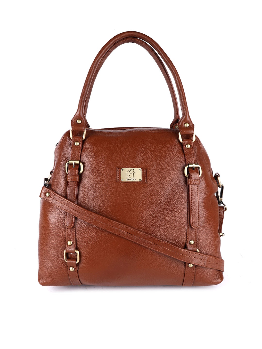 

HiLEDER Women Pure Leather Textured Handheld Bag, Tan