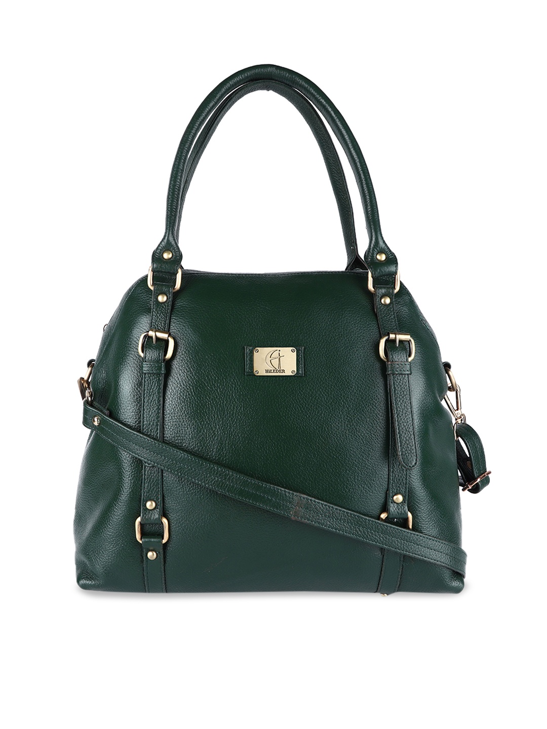 

HiLEDER Pure Leather Top Handle Structured Handheld Bag, Green