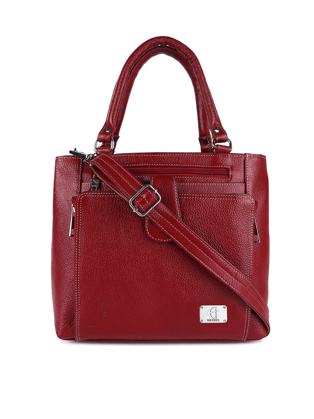 

HiLEDER Women Pure Leather Structured Handheld Bag, Maroon