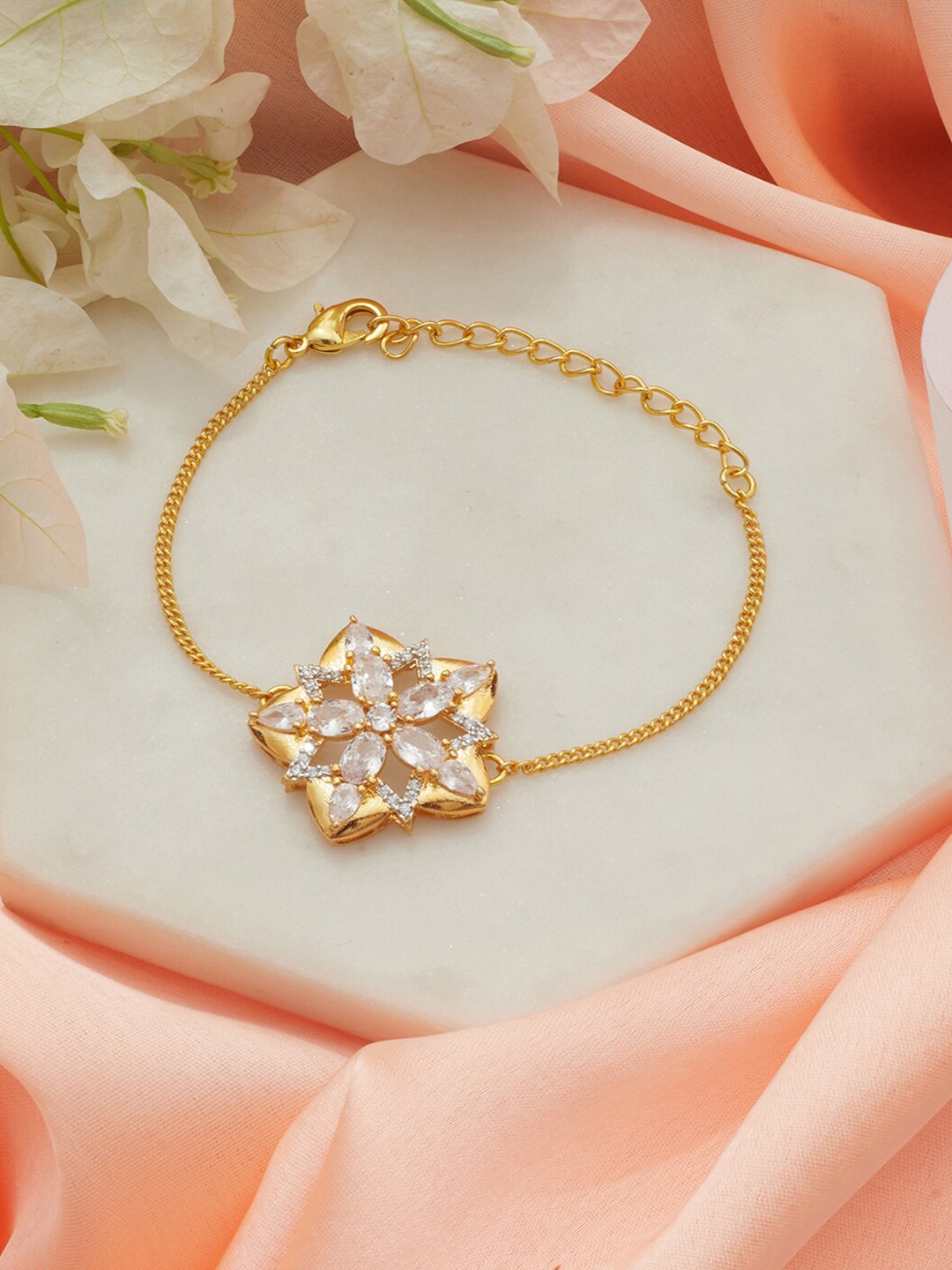 

Voylla Women Gold-Toned & White Brass Gold-Plated Link Bracelet