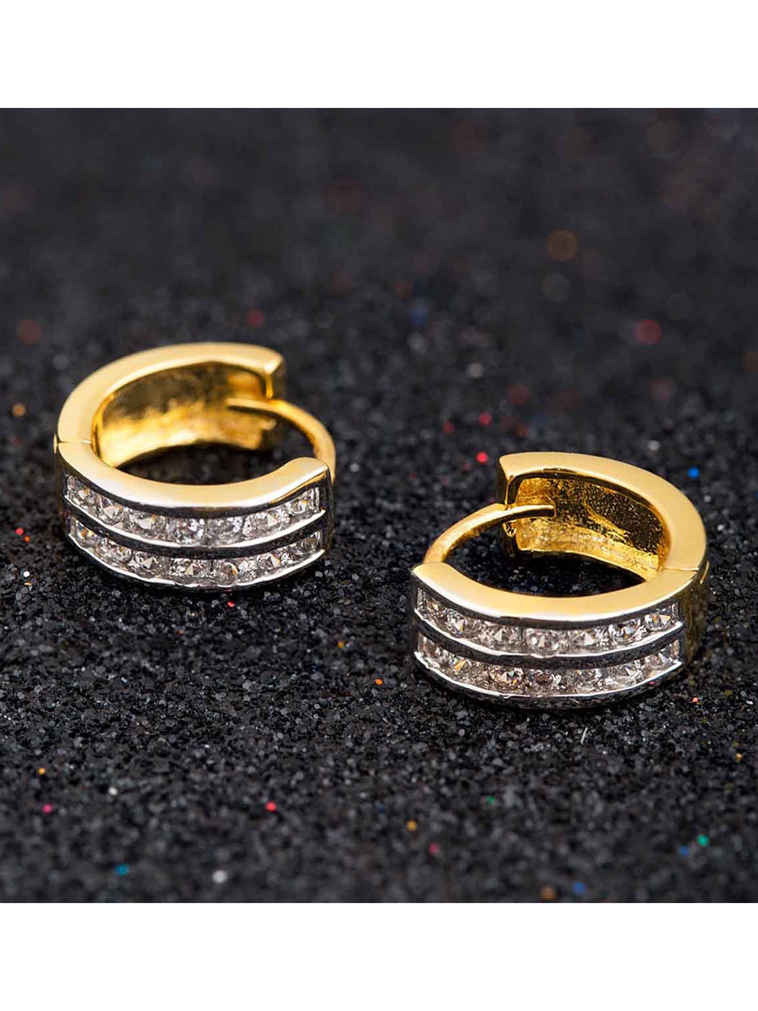 

Voylla Gold-Toned Contemporary Charming Two Rows CZ Studded Hoop Earrings