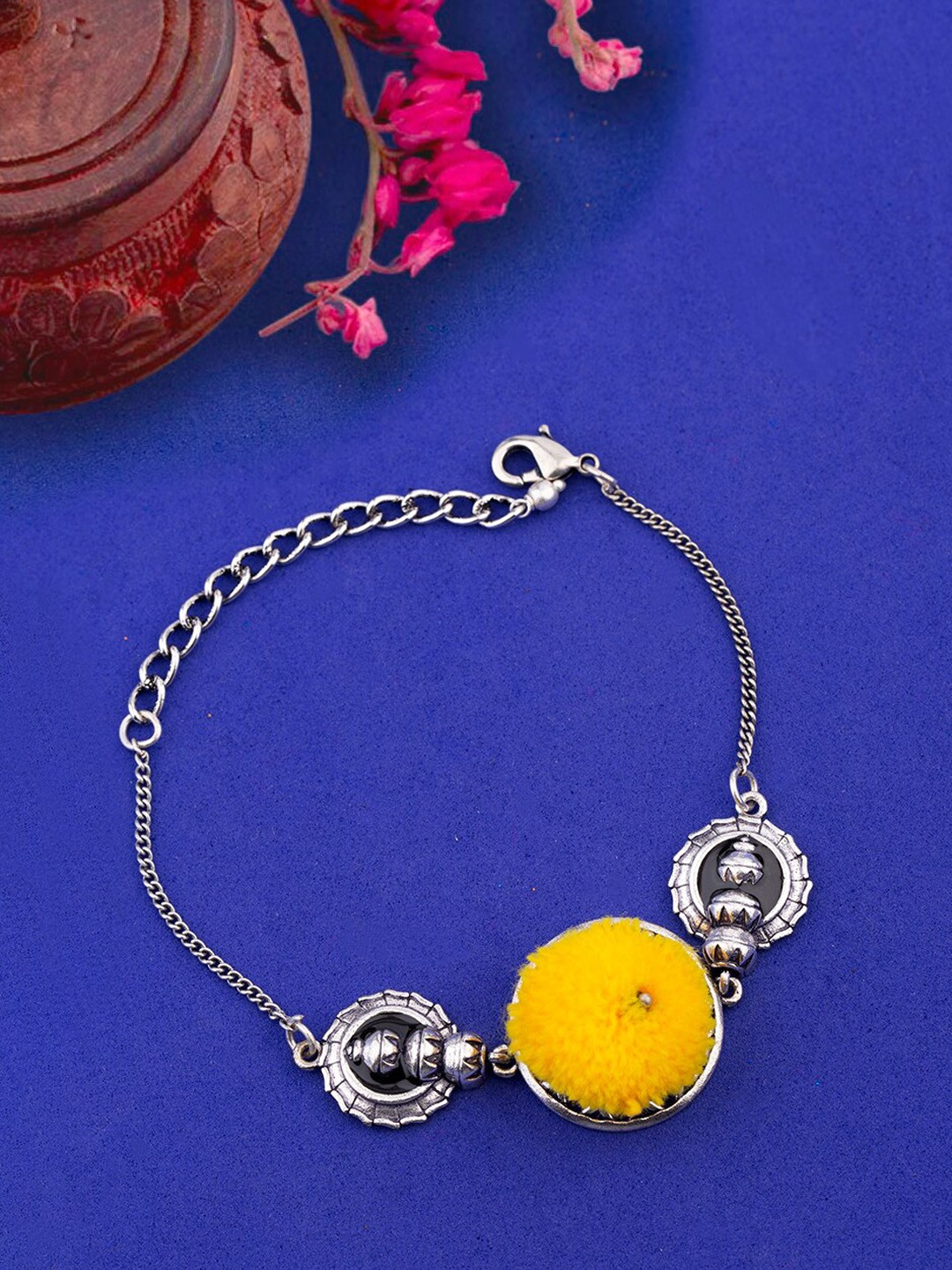 

Voylla Women Silver-Toned & Yellow Brass Silver-Plated Charm Bracelet